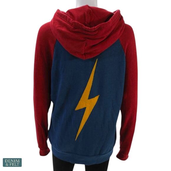 Aviator Nation Navy Red Lightning Bolt Zip Hoodie Retro Streetwear Cool Vibes - Picture 3 of 12